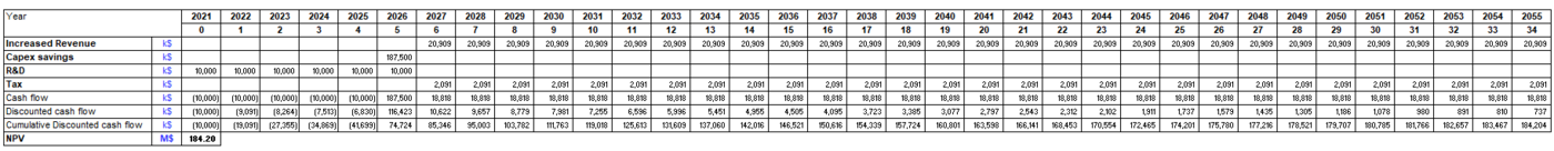 20 marginal projects + R&D Investment Cash Flow